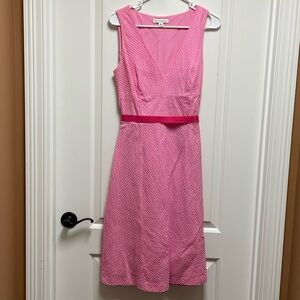 THE CUTEST! Sz 12 Banana Republic Pink w Fuchsia Tie VNeck Sleeveless Midi Dress
